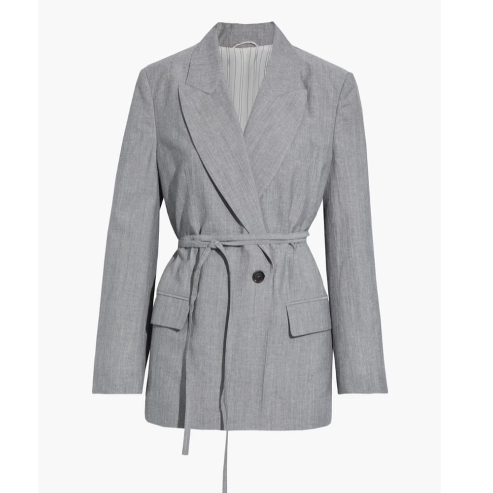 BRUNELLO CUCINELLI women’s gray Belted wool and linen-blend blazer size 40